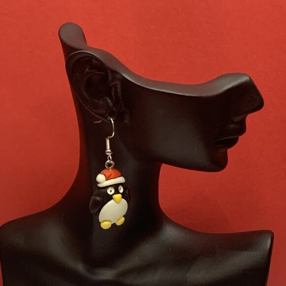 Penguin Earring, Santa Earring, Christmas Earring, Gift Idea, Holiday Earring - Picture 5 of 6